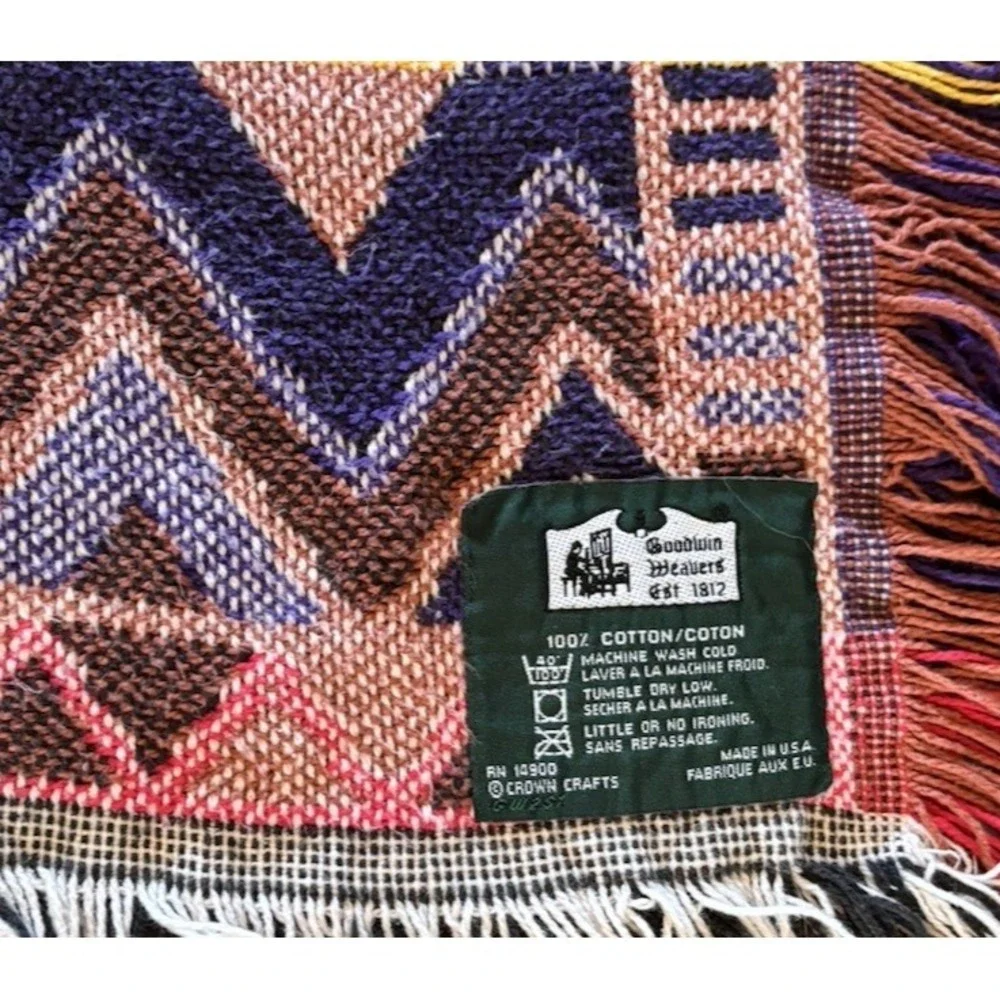 Vintage Goodwin Weavers Aztec Southwest Throw Blanket Fringe 60